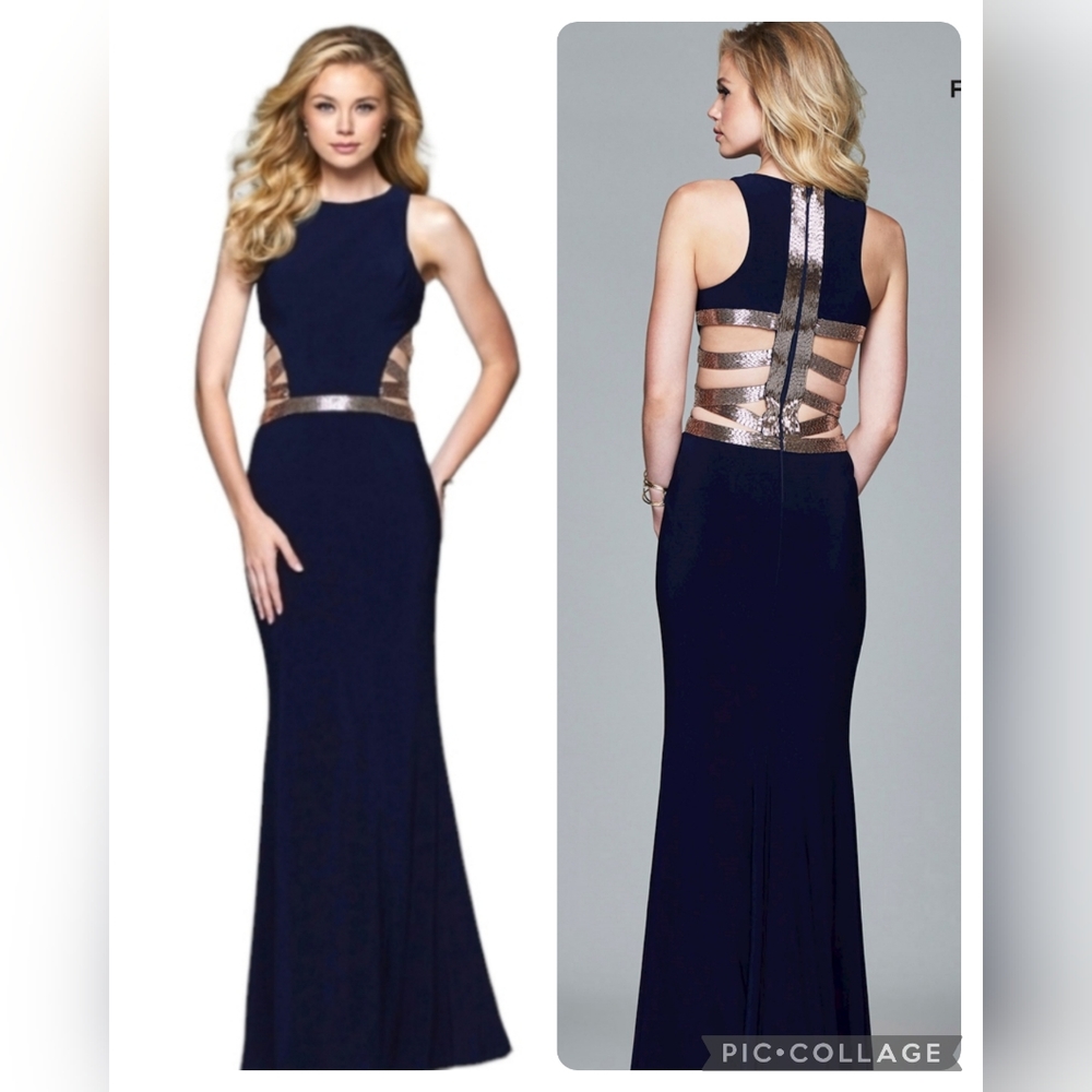 Faviana Formal Dress w/ Gold Belt & Strappy Detailing ✨️